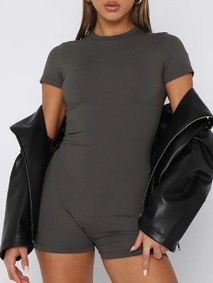Plain Bodycon Short Sleeve Rompers