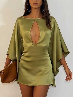 Hollow Out Batwing Half Short Sleeve Mini Dress 