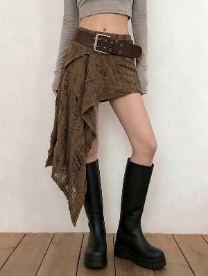 Asymmetrical Ripped Low Waist Mini Skirts