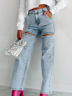 Embellished Hollow-out Washed Denim Jeans
