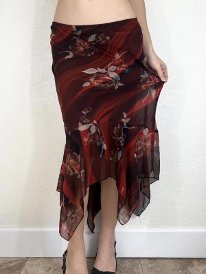 Asymmetrical Print Mesh Vacation Skirt