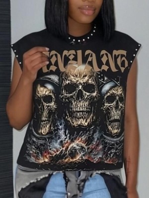 Horror Skull Printed Rivet Loose Tanks