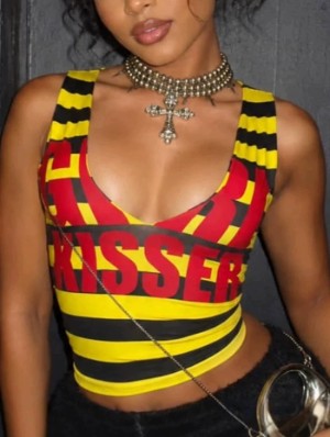 Contrast Striped U Neck Cropped Tanks