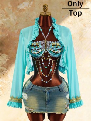 Ruched Chiffon Long Sleeve Ruffle Blouses