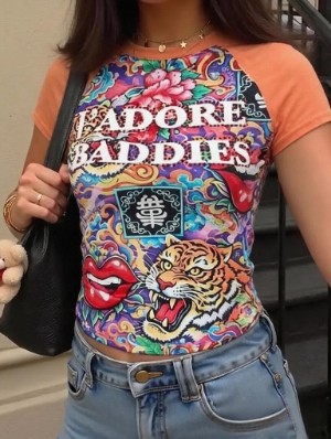 Contrast Tiger Floral Printed Baby Tee