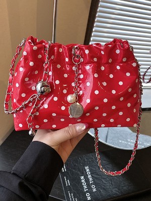 Polka Dots Drawstring Shoulder Bucket Bag