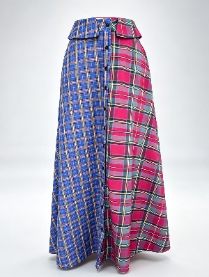Contrast Color Patchwork Plaid Maxi Skirts