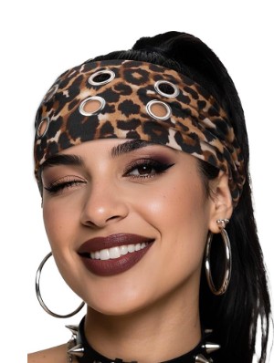 Leopard Solid Eyelets Punk Headband