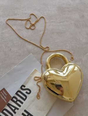 Metallic Heart Shaped Chain Handbags