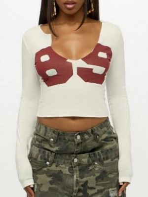 Number Printed Bodycon Cropped Tops