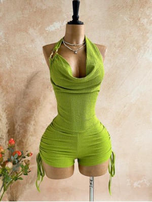 Deep V Neck Backless Metal Decor Rompers
