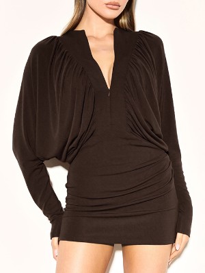 Ruched Irregular Long Sleeve Mini Dress