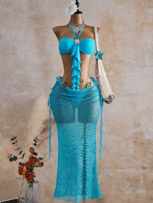 Ruffle Bikinis Sheer Skirt 3 Piece Sets