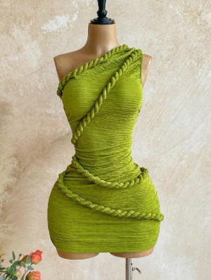 Cable Knitted One Shoulder Mini Dress