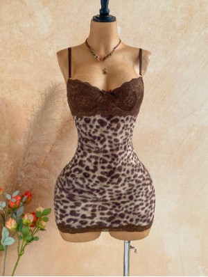 Leopard Floral Sleeveless Lace Mini Dress