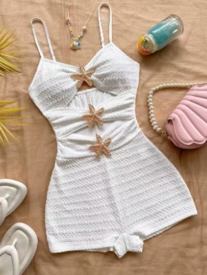 Star Decor Hollow-out Sleeveless Rompers