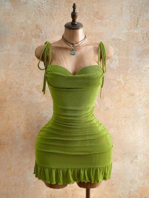 Ruched Sleeveless Lace-Up Mini Dress