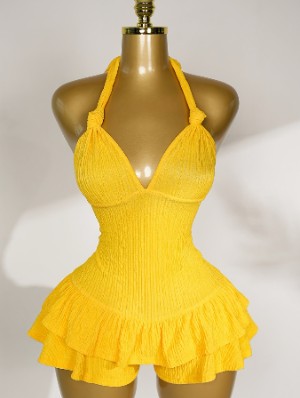 Knot Halter Backless Peplum Rompers