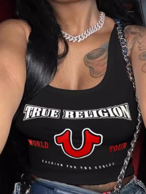 Letter Printed U Neck Cropped Tanks