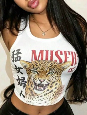 Leopard Print Bodycon Cropped Tanks