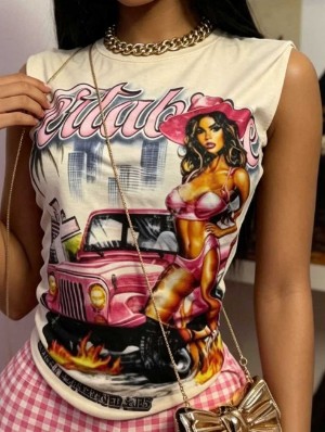 Cartoon Letter Printed Vintage Tanks