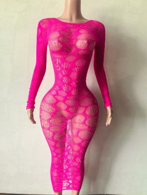 Gauze See Through Long Sleeve Maxi Dress