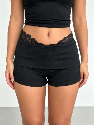 Lace Detail Patchwork Bodycon Shorts