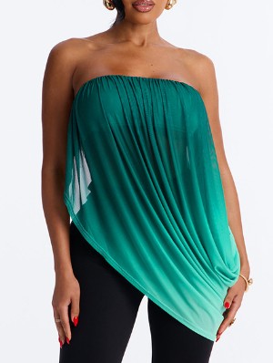 Gradient Ruched Gauze Strapless Tanks