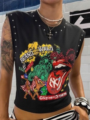 Abstract Cartoon Printed Loose Rivet Tanks