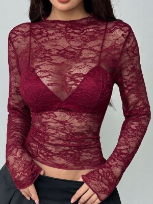 Lace Detail Ruffle Edge Bodycon T-shirts