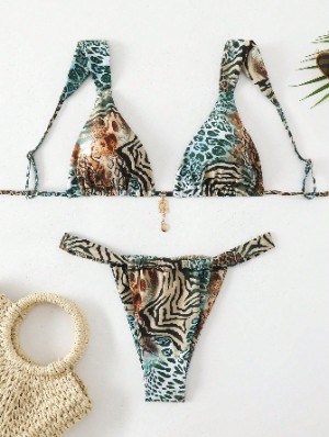 Leopard Metal Decor Tie-wrap Bikinis