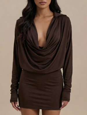 Ruched Wing Neck Lapel Bodycon Mini Dress