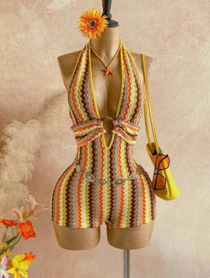 Halter Deep V Neck Backless Fitted Rompers