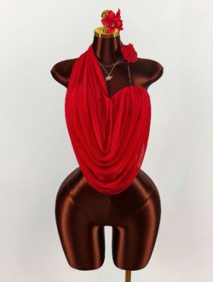 Ruched Halter Wing Neck Backless Tanks