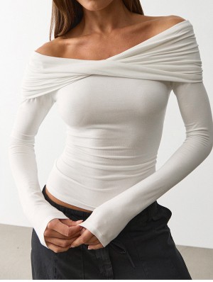 Knot Patchwork Long Sleeve Boat Neck T-shirts