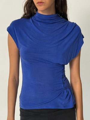 Mock Neck Bodycon Cap Sleeve Tops