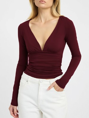 Deep V Neck Ruched Bodycon T-shirts