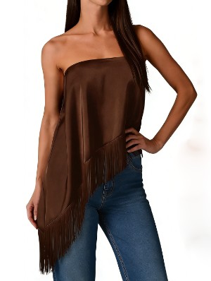 Satin Fringe Asymmetrical Hem Tube