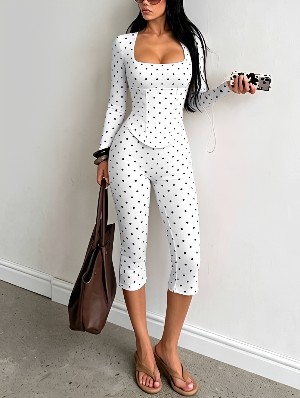 Bodycon Square Neck Long Sleeve Pant Sets
