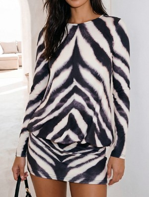 Zebra Printed Long Sleeve Fitted Mini Dress