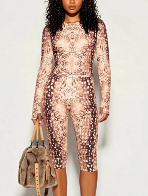 Animal Print Bodycon Knee Shorts Sets