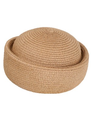 Plain Color Straw Woven Beret Pillbox Hat