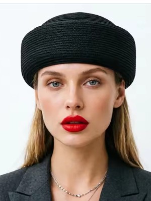 Round Top Straw Woven Beret Pillbox Hats