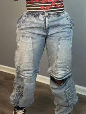 Washed Denim Cargo Knee Shorts Jeans