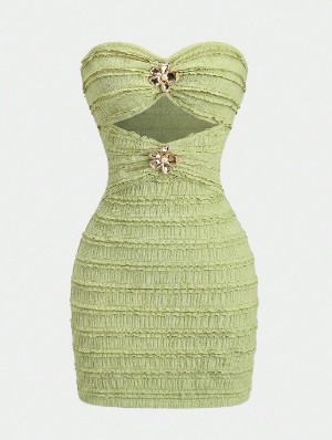 Ruched Hollow-out Strapless Mini Dress