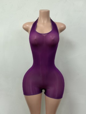 Halter Backless Gauze Sheer Rompers