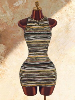 Beading Striped I-Shaped Backless Mini Dress