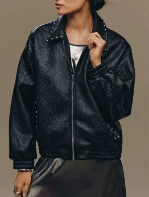 Rivet Zipper Lapel Cropped Peacoat