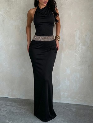 Halter Backless Pure Color Sheath Dress