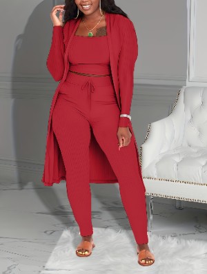 Drawstring Solid Color Long Sleeve Pant Sets